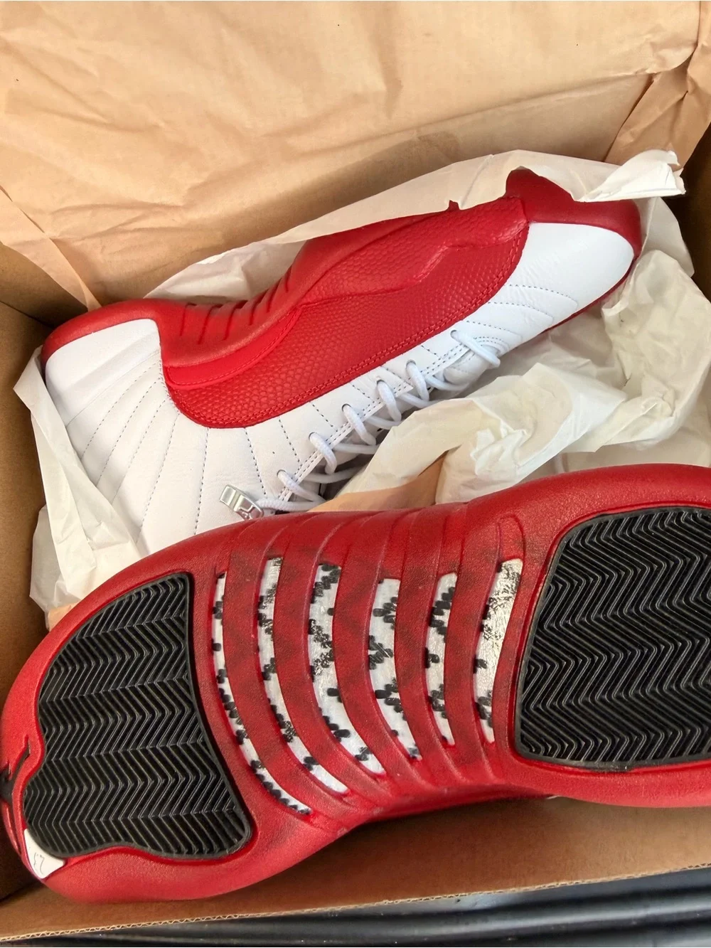 Jordan Men's Retro 12 High-Top Basketball Sneakers in White and Red